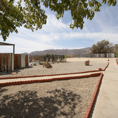 Reclaimed Mojave Desert cabin wood fencing at Harmony Motel
